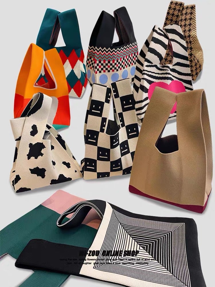 Ins Internet Celebrity Handbag Women'S Knitted Wool Bucket Bag Japanese And Korean Style All-Match Handbag Casual Tote Bag Lunch Box Bag - Image 2