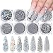 YKZFUI Holographic Nail Art Glitters Sequins 3D Flakes Supplies Shiny Silver Acrylic Powder Dust Confetti Sparkle for Decoration Manicure Accessories 8 Boxes - Image 2