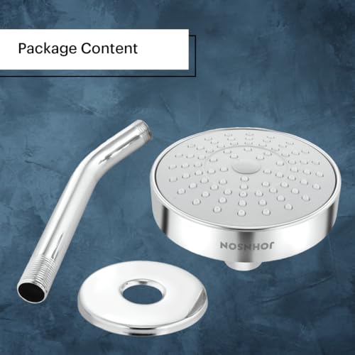 Johnson Bathrooms Johnson Pacific Overhead Shower with Shower Arm | ABS Rain Flow Rotating 58mm long & 102mm wide rounded shower head with 129mm long shower arm| 1-Year Warranty (S0113CAMZ - Chrome) - Image 4