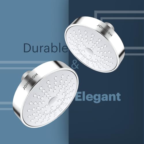 Johnson Bathrooms Johnson Pacific Overhead Shower with Shower Arm | ABS Rain Flow Rotating 58mm long & 102mm wide rounded shower head with 129mm long shower arm| 1-Year Warranty (S0113CAMZ - Chrome) - Image 2