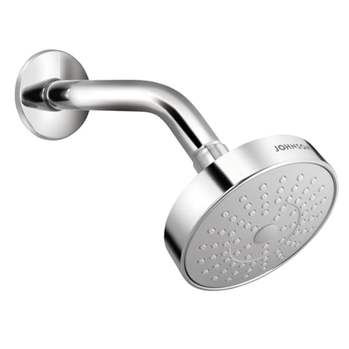 Johnson Bathrooms Johnson Pacific Overhead Shower with Shower Arm | ABS Rain Flow Rotating 58mm long & 102mm wide rounded shower head with 129mm long shower arm| 1-Year Warranty (S0113CAMZ - Chrome) - Image 1