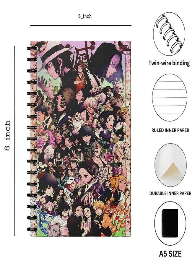 zenithink دفتر ملاحظات زينيثينك بتصميم شخصيات أنمي قاتل الشياطين | ورق 80 غ/م² مع غلاف مقوى 350 غ/م² | مسطر بخطوط مفردة | 160 صفحة | مقاس A5 | تجليد حلزوني | متعدد الاستخدامات للمدرسة والمنزل والمكتب | - Image 5