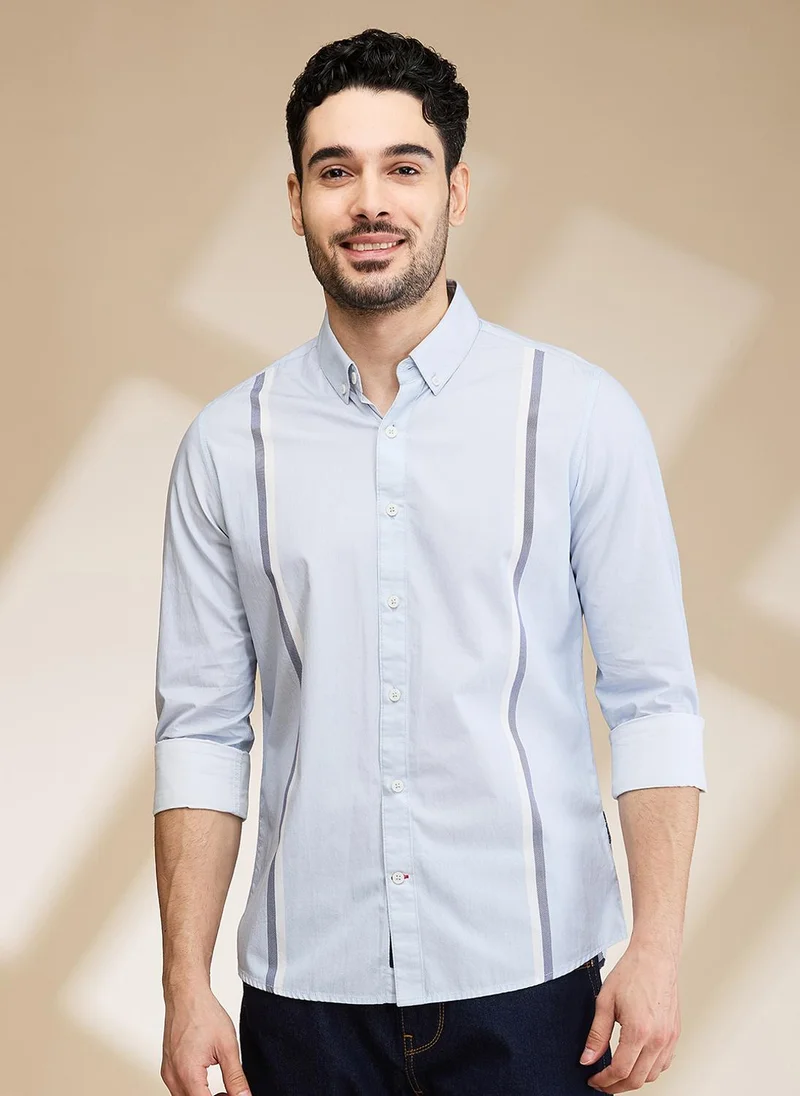 Being Human LIGHT BLUE/NAVY Men Slim Fit Opaque Casual Shirt for Men | Best Price UAE