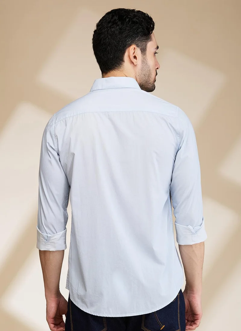 Being Human LIGHT BLUE/NAVY Men Slim Fit Opaque Casual Shirt for Men | Best Price UAE