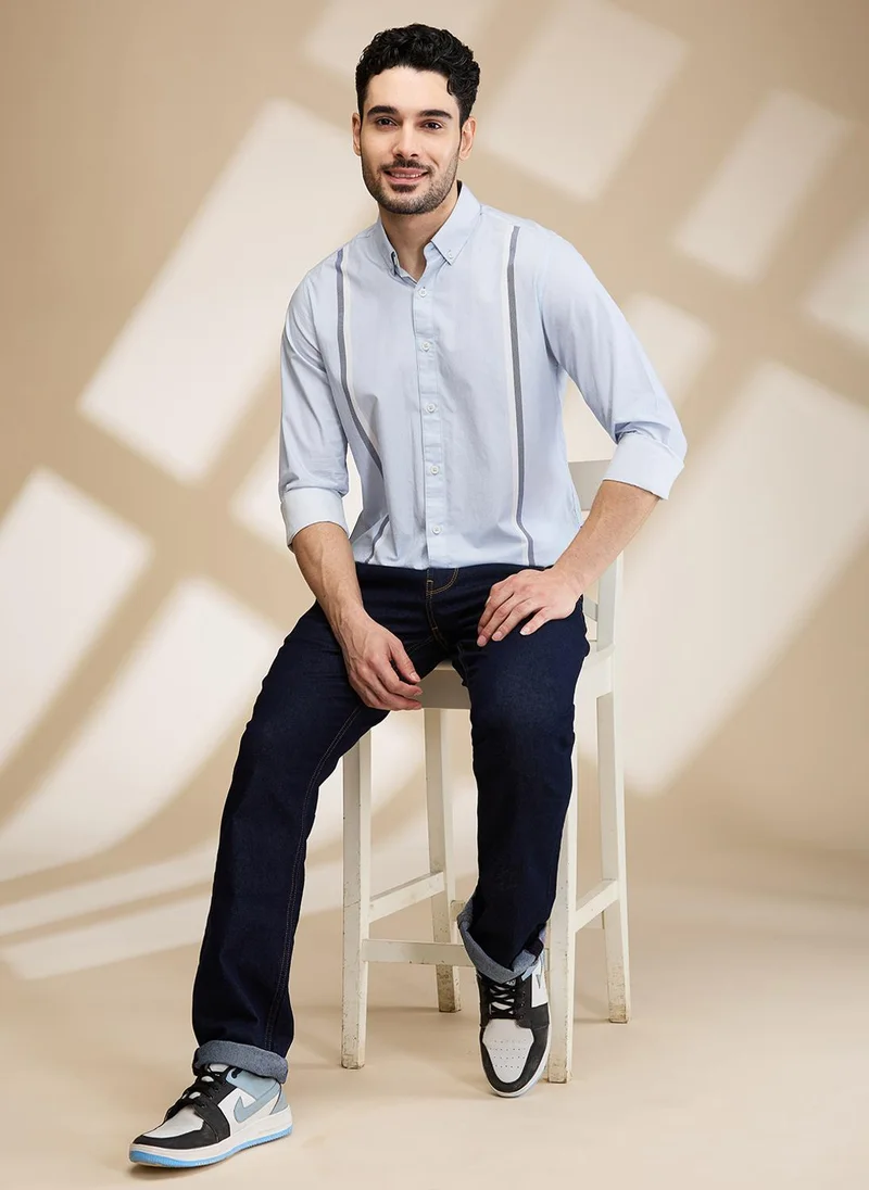 Being Human LIGHT BLUE/NAVY Men Slim Fit Opaque Casual Shirt for Men | Best Price UAE