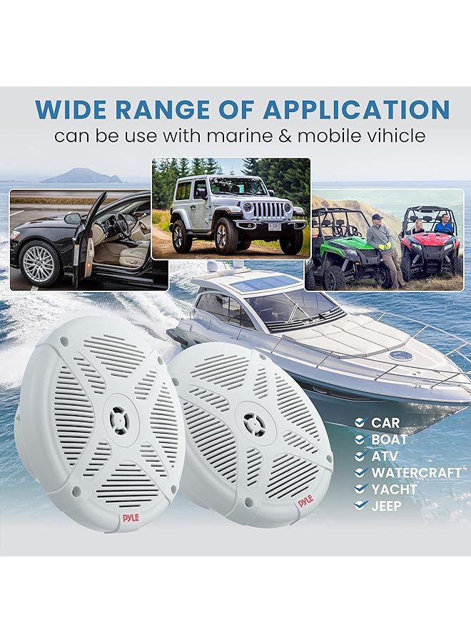 Pyle 6.5 Inch Marine Speakers (Pair) - 2-Way Ip-X4 Waterproof And Weather Resistant Outdoor Audio Dual Stereo Sound System With 600 Watt Power And Low Profile Design - Plmr652W (White) - Image 4