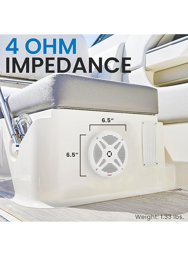 Pyle 6.5 Inch Marine Speakers (Pair) - 2-Way Ip-X4 Waterproof And Weather Resistant Outdoor Audio Dual Stereo Sound System With 600 Watt Power And Low Profile Design - Plmr652W (White) - Image 5