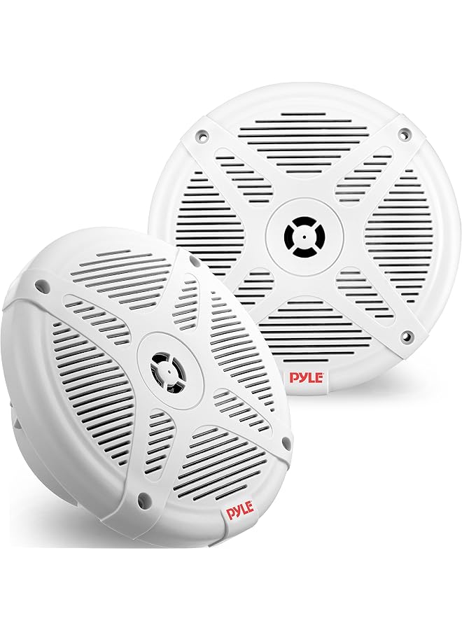 Pyle 6.5 Inch Marine Speakers (Pair) - 2-Way Ip-X4 Waterproof And Weather Resistant Outdoor Audio Dual Stereo Sound System With 600 Watt Power And Low Profile Design - Plmr652W (White) - Image 1