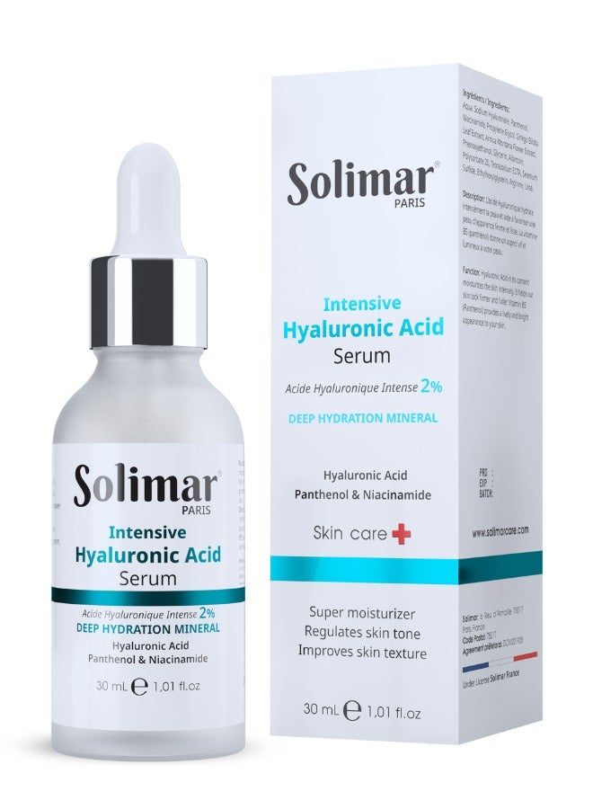 Solimar Paris Intensive Hyaluronic Acid Serum 30ml – 2% Pure Hyaluronic Acid with Key Extracts for Instant Deep Hydration, Smooth, Radiant Skin, Ideal for Normal to Dry Skin - Image 1
