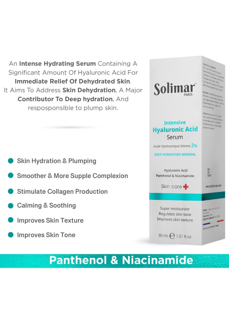 Solimar Paris Intensive Hyaluronic Acid Serum 30ml – 2% Pure Hyaluronic Acid with Key Extracts for Instant Deep Hydration, Smooth, Radiant Skin, Ideal for Normal to Dry Skin - Image 2