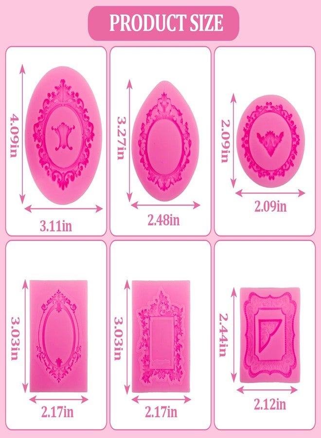 smrtcol 6 Piece Photo Frame Silicone Molds for Cake Decorating, Chocolate, Fondant Baroque Style 3D Photo Frame Molds for Baking, Candy, Clay Crafts - Image 2