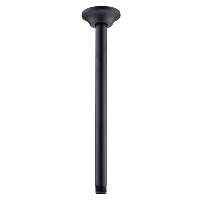 12 INCH CEILING MOUNT RAIN SHOWER HEAD ARM AND FLANGE MATTE BLACK