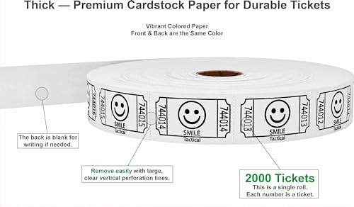 Tacticai 2000 Raffle Tickets, Smile, White (1 of 8 Colors), Single Roll, Ticket for Events, Entry, Class Reward, Fundraiser & Prizes - Image 2