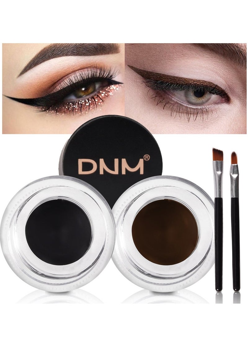 DNM طقم جل حواجب 2 قطع بني داكن مع فرشاة مزدوجة الطرف طقم جل تشكيل الحواجب طويل الأمد مقاوم للماء طلاء حواجب ملون قلم تلوين الحواجب، أسود وبني - Image 1