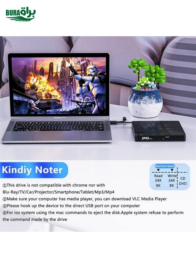 BURAQ BT689 Portable DVD Burner External Optical Drive CD Player Win10 USB Optical Drive Recorder  - Image 4