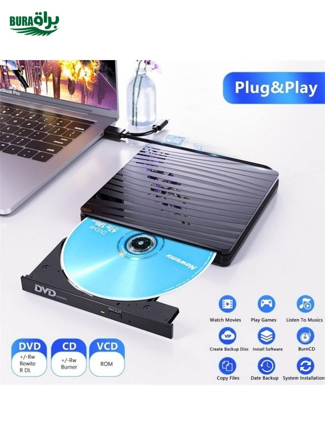 BURAQ BT689 Portable DVD Burner External Optical Drive CD Player Win10 USB Optical Drive Recorder  - Image 2