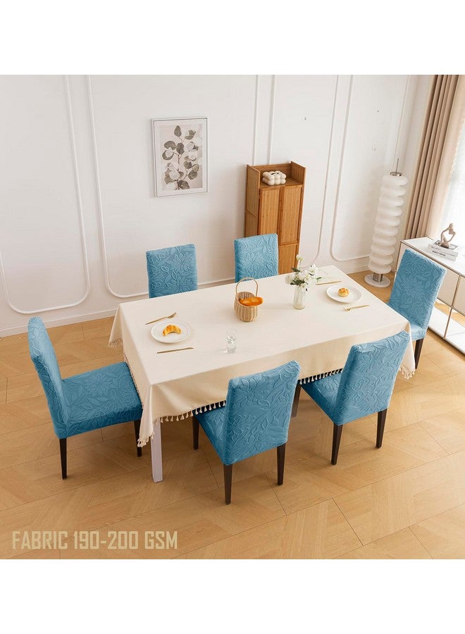 House of Quirk Stretchy Universal Camellia Jacquard Waterproof Chair Cover Removable & Washable Short Dining Chair Cover Protector Seat Slipcover (Light Blue,Pack of 6) - Image 4