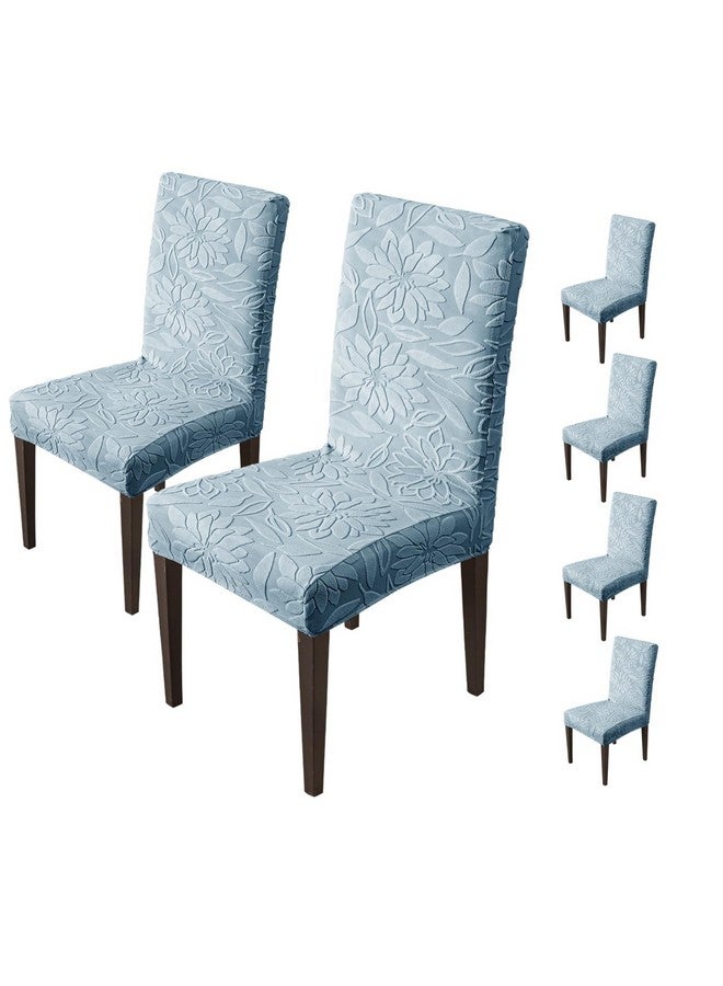 House of Quirk Stretchy Universal Camellia Jacquard Waterproof Chair Cover Removable & Washable Short Dining Chair Cover Protector Seat Slipcover (Light Blue,Pack of 6) - Image 1