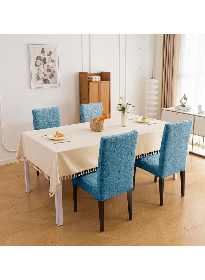 House of Quirk Stretchy Universal Camellia Jacquard Waterproof Chair Cover Removable & Washable Short Dining Chair Cover Protector Seat Slipcover (Light Blue,Pack of 6) - Image 3