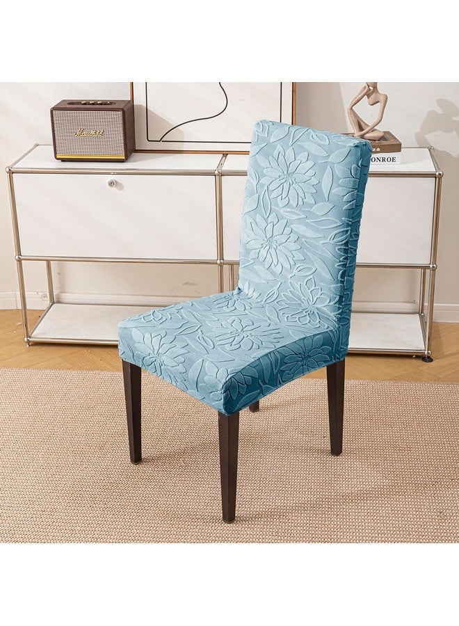 House of Quirk Stretchy Universal Camellia Jacquard Waterproof Chair Cover Removable & Washable Short Dining Chair Cover Protector Seat Slipcover (Light Blue,Pack of 6) - Image 2