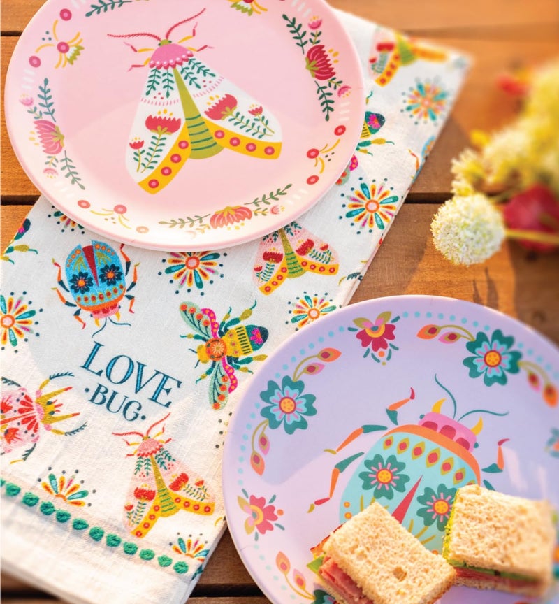 Karma, 7.75 inches Melamine Dessert Plates Set of 4, Reusable Dishwasher Safe Plates for Outdoor and Indoor, Bugs - Image 2