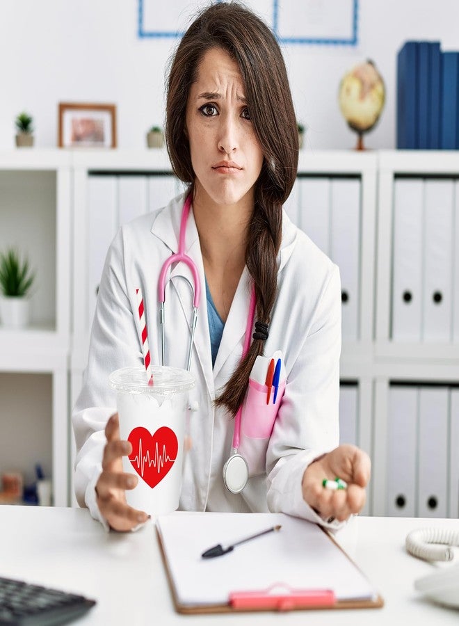 JarThenaAMCS 50Pcs Nurse Plastic Cups with Lids and Straws Red Heart Clear Plastic Cups 12oz Disposable Cups for 2025 Nurse's Day Week Graduation Party Birthday Supplies - Image 4