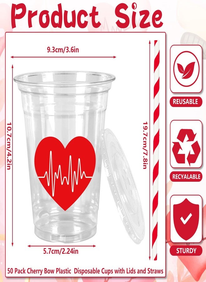 JarThenaAMCS 50Pcs Nurse Plastic Cups with Lids and Straws Red Heart Clear Plastic Cups 12oz Disposable Cups for 2025 Nurse's Day Week Graduation Party Birthday Supplies - Image 2