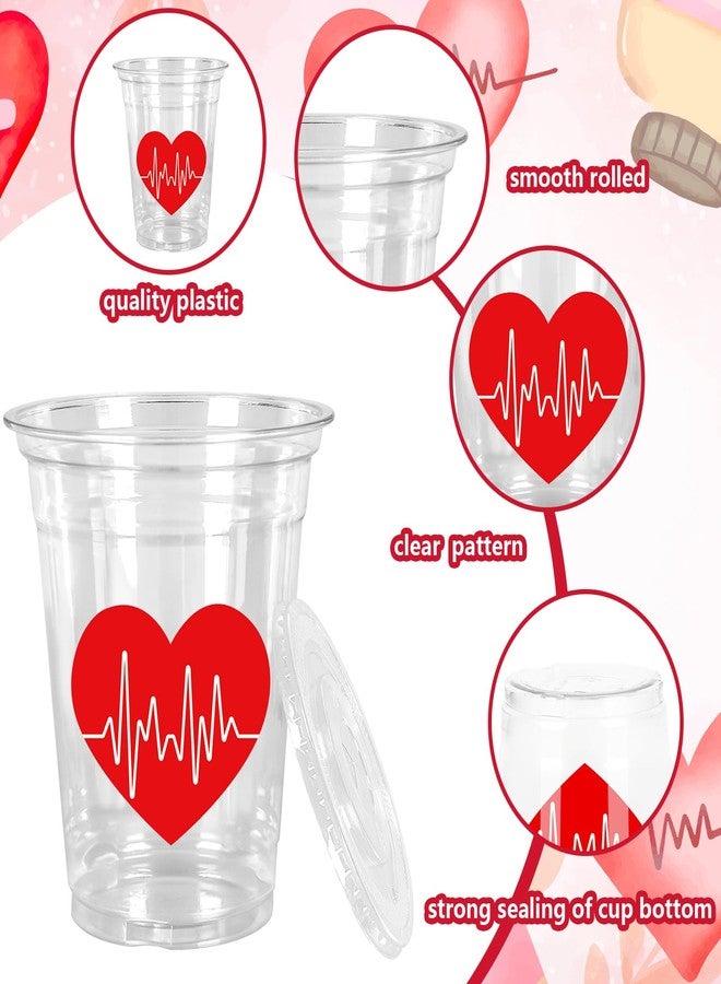 JarThenaAMCS 50Pcs Nurse Plastic Cups with Lids and Straws Red Heart Clear Plastic Cups 12oz Disposable Cups for 2025 Nurse's Day Week Graduation Party Birthday Supplies - Image 3