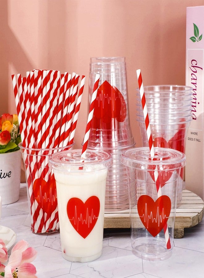 JarThenaAMCS 50Pcs Nurse Plastic Cups with Lids and Straws Red Heart Clear Plastic Cups 12oz Disposable Cups for 2025 Nurse's Day Week Graduation Party Birthday Supplies - Image 5