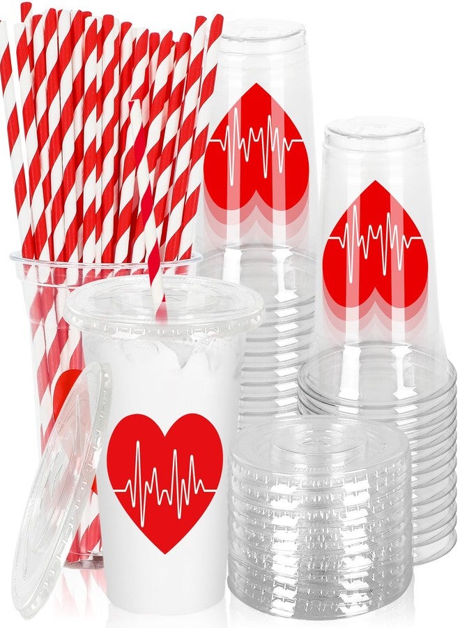 JarThenaAMCS 50Pcs Nurse Plastic Cups with Lids and Straws Red Heart Clear Plastic Cups 12oz Disposable Cups for 2025 Nurse's Day Week Graduation Party Birthday Supplies - Image 1