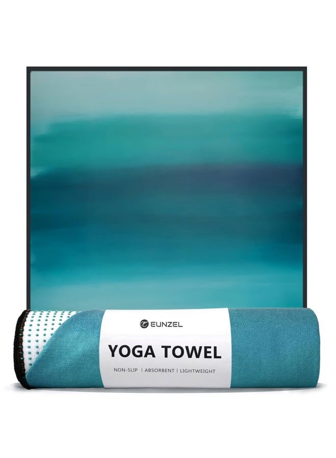 Eunzel Hot Yoga Towel, Non Slip Yoga Mat Towel Sweat Absorbent Printed Yoga Towel with Grip Dots for Hot Yoga, Pilates and Workout 72"x 24", Teal Flow - Image 1