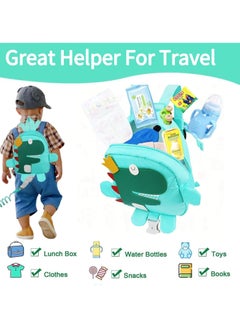 INFOSUN Children's Traction Rope, 4 in 1 Cute Kids Dinosaur Backpack Shoulder Straps, Kids Toddler Anti-lost Walker Backpack Belt Wrist Straps for Boys Girls Outdoor Walking  - Image 2