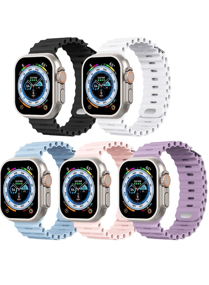 مجموعة من 5 حزم رياضية لساعة Apple Watch Ultra 2/9/8/7/6/SE، سوارات مصنوعة من السيليكون الناعم، مقاومة للماء، تستبدل الأحزمة، تناسب الطرازات بقياس 49 مم، 45 مم، 44 مم، 42 مم للنساء - Image 1