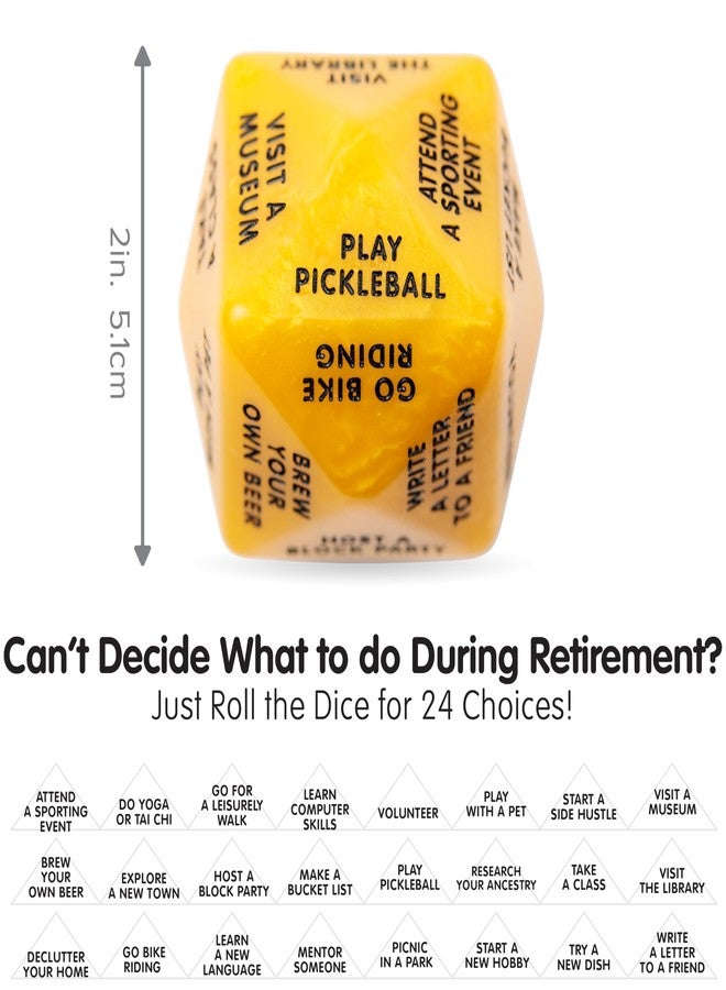 Itera Retirement Gift Decision Dice – Funny Retirement Game for Men & Women (Yellow), Novelty Retirement Dice with Activity Ideas, Gag Gift for Coworker, Boss or Friend, Party Game for Retirees - Image 3