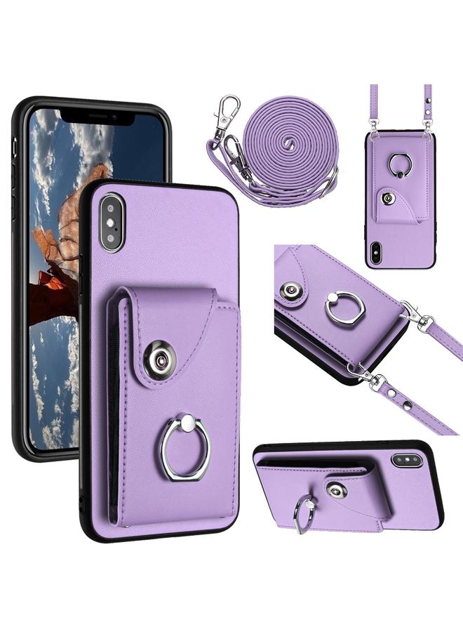 اس-توب جراب لهاتف iPhone XS Max مزود بحلقة وحقيبة بطاقات وحافظة هاتف مع حبل طويل - Image 1