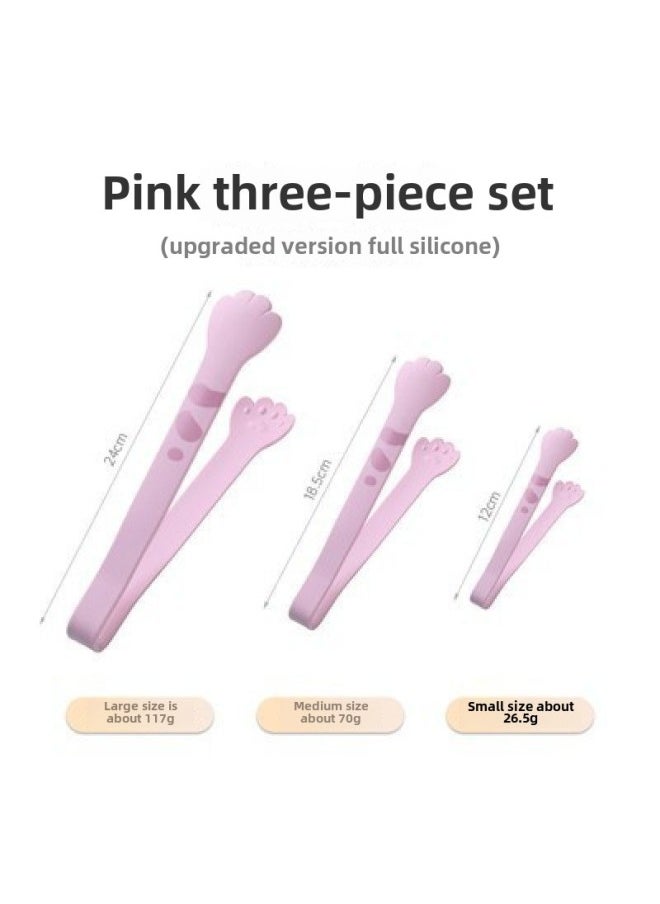 Generic - Silicone Food Clip Plastic Non-dirty Hands Snack Clip Cute Cat Claw Clip Kitchen High Temperature Food Clip Potato Chips Clip-Colour:♉♈Integrated Silicone/high Temperature Resistance (pink Three-piece Set) Upgraded Model♉♈ - Image 1