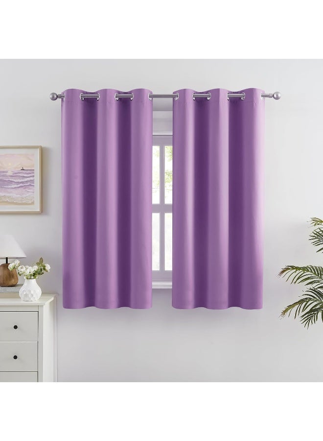 DUALIFE DUALIFE Short Purple Curtain Panels for Girls Room 38 by 45 Inch Length Solid Energy Efficient Room Darkening Bedroom Curtains Thermal Grommet  - Image 1