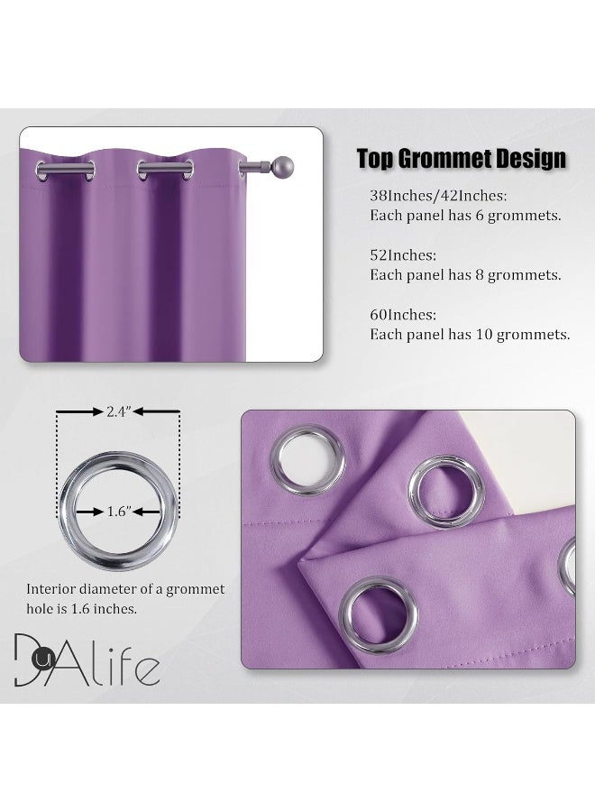DUALIFE DUALIFE Short Purple Curtain Panels for Girls Room 38 by 45 Inch Length Solid Energy Efficient Room Darkening Bedroom Curtains Thermal Grommet  - Image 3
