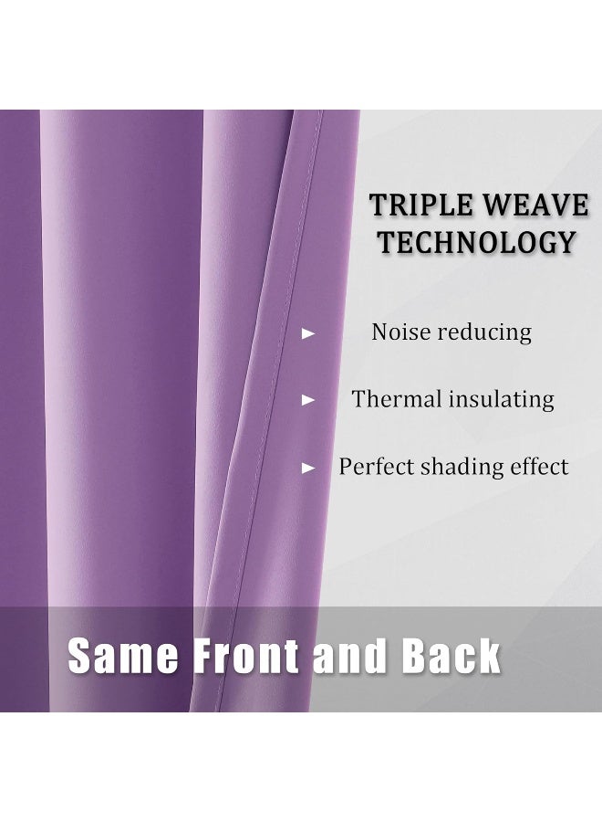 DUALIFE DUALIFE Short Purple Curtain Panels for Girls Room 38 by 45 Inch Length Solid Energy Efficient Room Darkening Bedroom Curtains Thermal Grommet  - Image 5