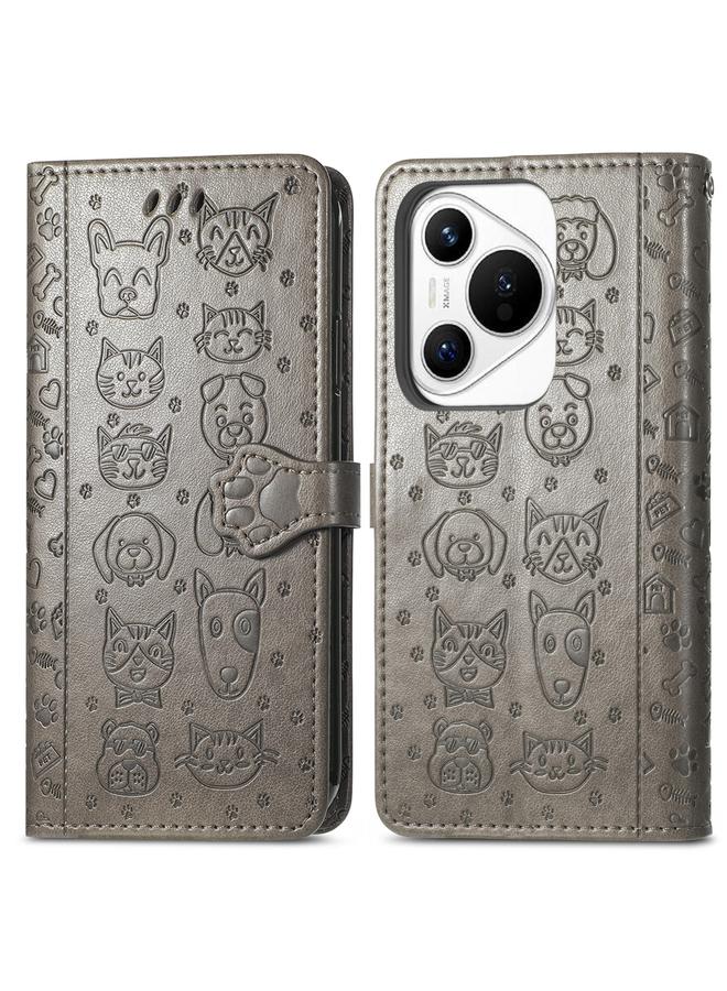 اس-توب جراب لهاتف Huawei Pura 70 مصنوع من الجلد المنقوش بنقشة قطة وكلب - Image 2