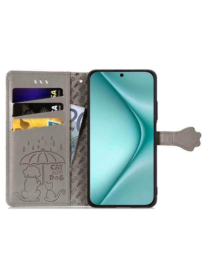 اس-توب جراب لهاتف Huawei Pura 70 مصنوع من الجلد المنقوش بنقشة قطة وكلب - Image 3