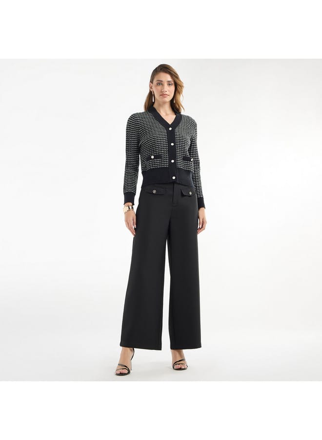 Splash FAV Textured V-neck Cardigan with Long Sleeves and Button Closure  - Image 2