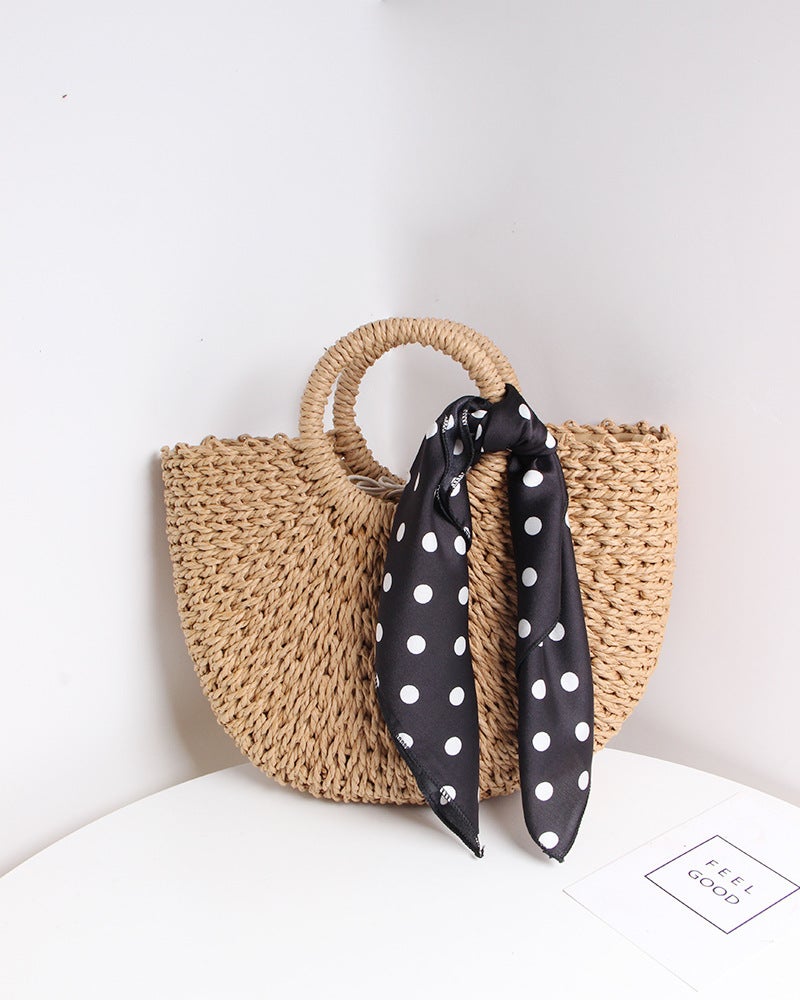 Handmade Straw Woven Beach Bag – Small Soft Drawstring Tote for Women - Image 1