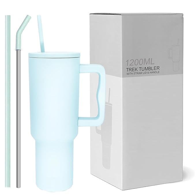 CPENSUS 1200ML Stainless Steel Tumbler with Lid and Straw, Hot and Cold with Handle, 100% Leak Proof Mug Cupholder for Travelling, Gym (Sky Blue) - Image 1