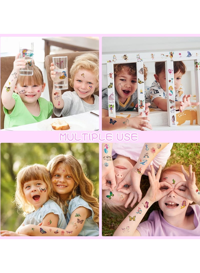 قوس قزح أورينبو 20 ورقة 230 قطعة من وشم يونيكورن حورية البحر فراشة جنية صغيرة مؤقتة للأطفال البنات والأولاد مقاوم للماء يدوم طويلاً - Image 2