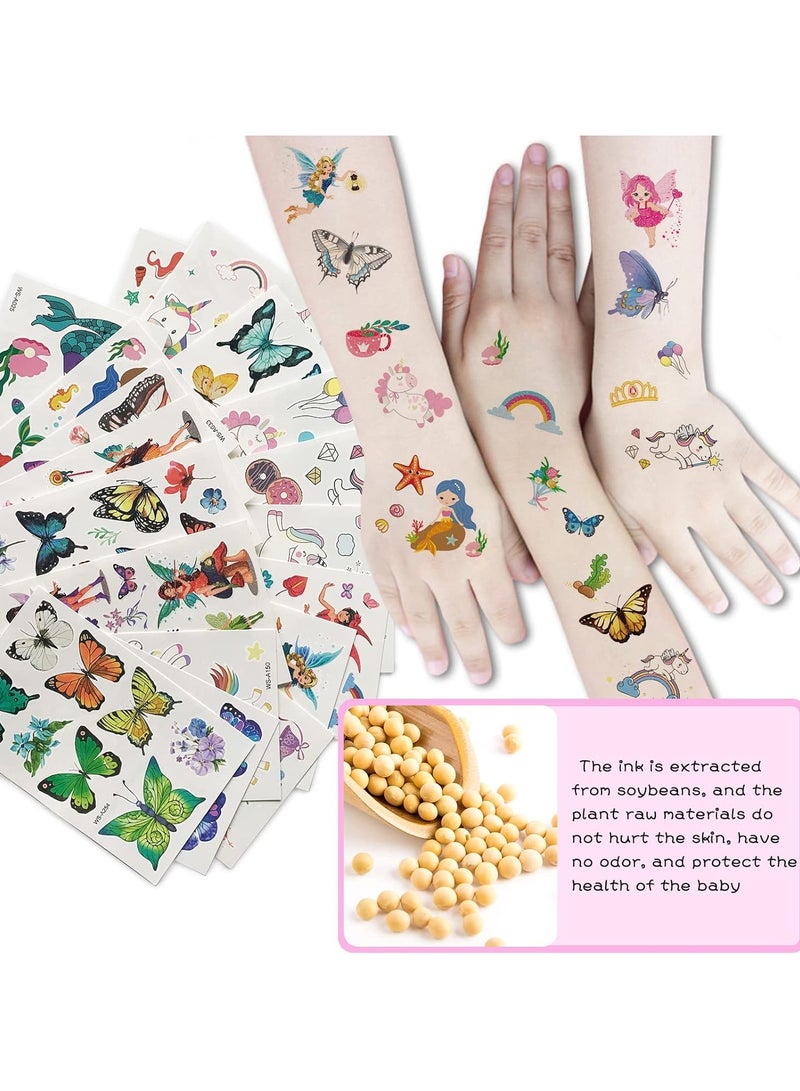 قوس قزح أورينبو 20 ورقة 230 قطعة من وشم يونيكورن حورية البحر فراشة جنية صغيرة مؤقتة للأطفال البنات والأولاد مقاوم للماء يدوم طويلاً - Image 4