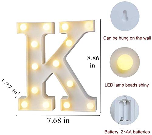MIRADH LED Marquee Letter Lights Sign; Light Up Alphabet Letters for Wedding Birthday Party Christmas Home Bar Decoration; Warm White (Letter-K) - Image 2