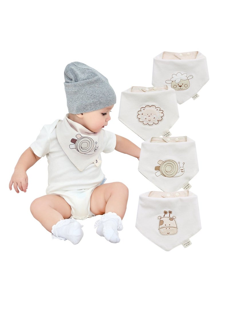 Luckam , 4 Pack Baby Bandana Dribble Bibs, Baby Organic Cotton Feeding Bibs, Adjustable Animal Pattern Bibs, Baby Gift for Newborn - Image 1