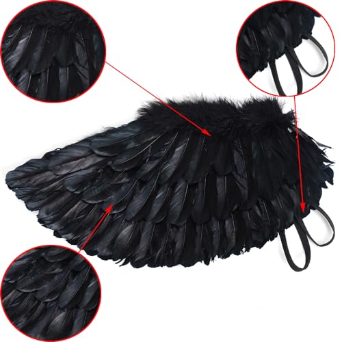 Antspirit Angel Black Wings and Halo Angel Costume for Girls Kids Women Halloween (Black) - Image 3