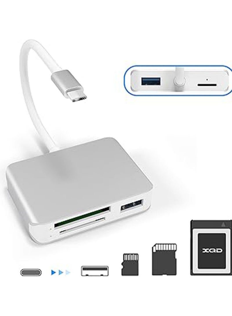 XQD Card Reader USB C,XQD/SD/TF Card Reader Type C,Dual USB3.0 Card Adapter Read 3 Cards for SD(HC/XC),TF, Sony G Series, Lexar USB Mark Card, Compatible for Type-C Laptop, Support Windows/Mac OS - Image 1